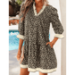 Fae Leopard Print Striped Color Block Trim V Neck Bracelet Sleeve Mini Dress