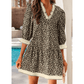 Fae Leopard Print Striped Color Block Trim V Neck Bracelet Sleeve Mini Dress