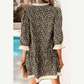Fae Leopard Print Striped Color Block Trim V Neck Bracelet Sleeve Mini Dress
