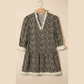 Fae Leopard Print Striped Color Block Trim V Neck Bracelet Sleeve Mini Dress