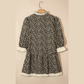 Fae Leopard Print Striped Color Block Trim V Neck Bracelet Sleeve Mini Dress