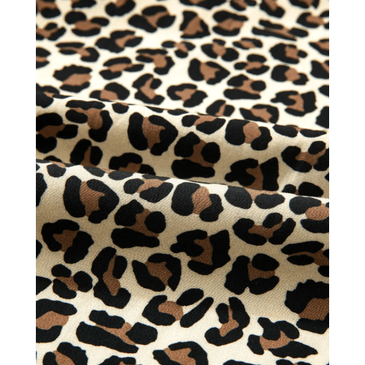 Fae Leopard Print Striped Color Block Trim V Neck Bracelet Sleeve Mini Dress