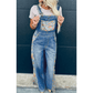 Danette Peacock Blue Floral Patchwork Bib Denim Wide Leg Overalls