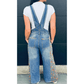 Danette Peacock Blue Floral Patchwork Bib Denim Wide Leg Overalls