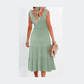 RTS Green Shirred Pleated Square Neck Sleeveless Midi Dress