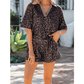 Loray Brown V Neck Collar Leopard Printed 2pcs Short Set