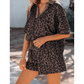 Loray Brown V Neck Collar Leopard Printed 2pcs Short Set