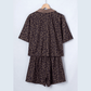 Loray Brown V Neck Collar Leopard Printed 2pcs Short Set