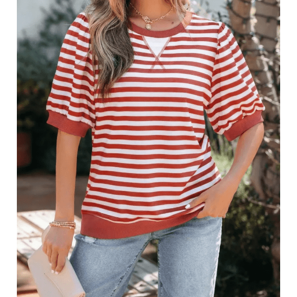 Bella Orange Stripe Short Bubble Sleeve T Shirt