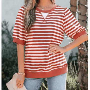 Bella Orange Stripe Short Bubble Sleeve T Shirt