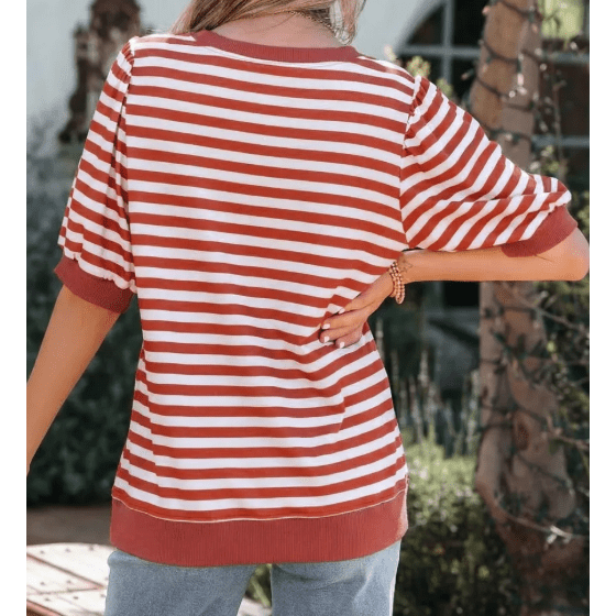 Bella Orange Stripe Short Bubble Sleeve T Shirt