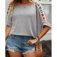 Cali Light Grey Granny Square Crochet Detail Loose T Shirt