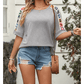 Cali Light Grey Granny Square Crochet Detail Loose T Shirt