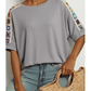 Cali Light Grey Granny Square Crochet Detail Loose T Shirt
