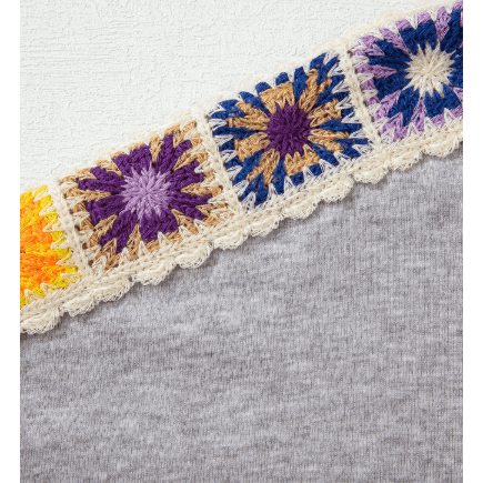 Cali Light Grey Granny Square Crochet Detail Loose T Shirt