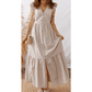 JoDee Khaki Stripe Flutter Sleeve Buttoned Front Slit Maxi Dress