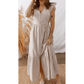 JoDee Khaki Stripe Flutter Sleeve Buttoned Front Slit Maxi Dress