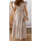 JoDee Khaki Stripe Flutter Sleeve Buttoned Front Slit Maxi Dress