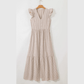 JoDee Khaki Stripe Flutter Sleeve Buttoned Front Slit Maxi Dress