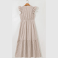 JoDee Khaki Stripe Flutter Sleeve Buttoned Front Slit Maxi Dress
