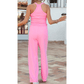 Estella Pink Slim Ribbed Tank Top and Sweatpants Set