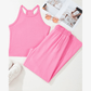 Estella Pink Slim Ribbed Tank Top and Sweatpants Set