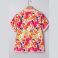 Kinley Striped Trim Collared V Neck Short Sleeve Floral Print Blouse