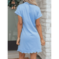 Pammy Beau Blue Snap Button Polo Collar Short Sleeve Scallop Hem Mini Dress