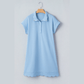 Pammy Beau Blue Snap Button Polo Collar Short Sleeve Scallop Hem Mini Dress