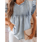 Maggie Beau Blue Ruffle Pleated Detail Vintage Washed Denim Top