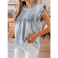 Maggie Beau Blue Ruffle Pleated Detail Vintage Washed Denim Top