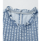 Maggie Beau Blue Ruffle Pleated Detail Vintage Washed Denim Top