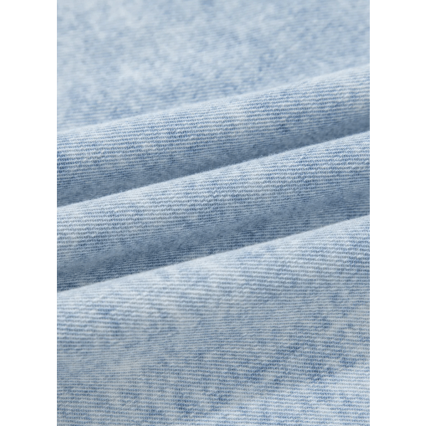 Maggie Beau Blue Ruffle Pleated Detail Vintage Washed Denim Top
