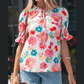 Carlotta Floral Tie V Neck Short Puff Sleeve Blouse