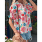 Carlotta Floral Tie V Neck Short Puff Sleeve Blouse