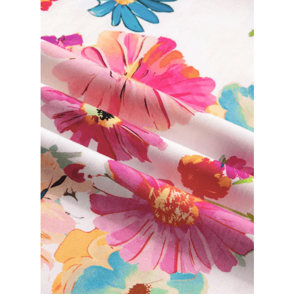 Carlotta Floral Tie V Neck Short Puff Sleeve Blouse