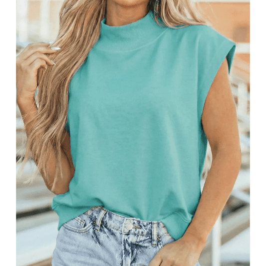 Halli Mint Green High Neck Cap Sleeve Loose Top