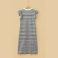 Luisa Blue Stripe Ruffled Short Sleeve Contrast Trim Button Notched Neck Midi Dress