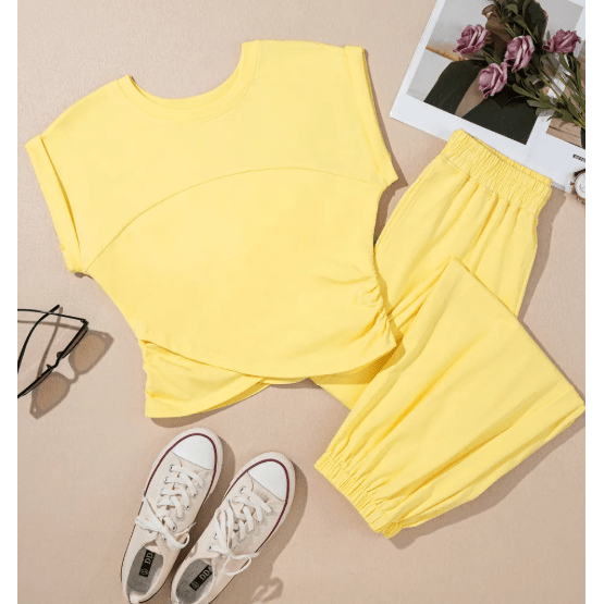Marcella Yellow Cream Cropped Tank Top and Jogger Pants Set