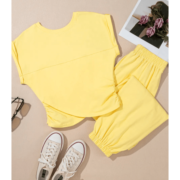 Marcella Yellow Cream Cropped Tank Top and Jogger Pants Set