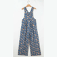 Nessa Blue Vintage Rose Printed Pleated Loose Denim Overall Jumpsuit