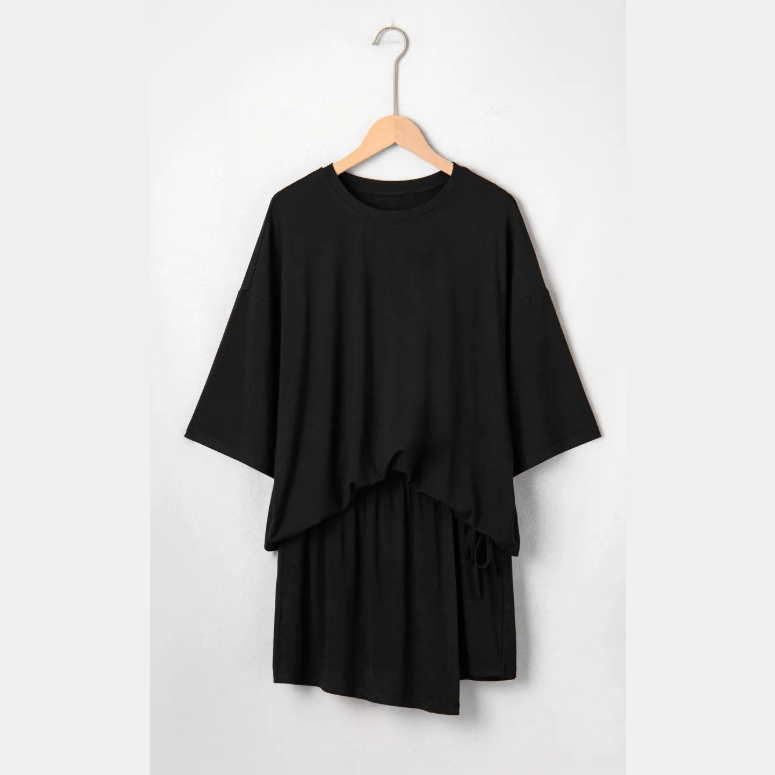 Kat Black Oversize Tee Tie Wrap Mini Skort 2pcs Set