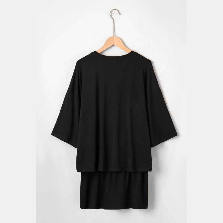 Kat Black Oversize Tee Tie Wrap Mini Skort 2pcs Set