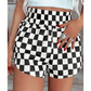 Abney Black Checkered Print High Waist Casual Shorts