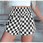 Abney Black Checkered Print High Waist Casual Shorts