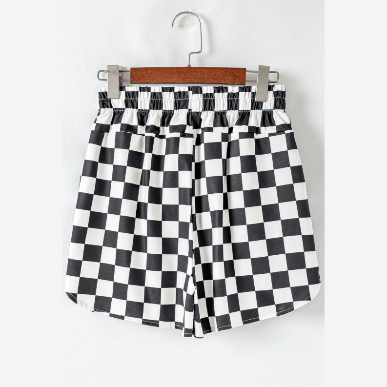 Abney Black Checkered Print High Waist Casual Shorts