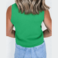Elsbeth Bright Green Side Button Round Neck Knit Sleeveless Sweater
