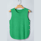Elsbeth Bright Green Side Button Round Neck Knit Sleeveless Sweater