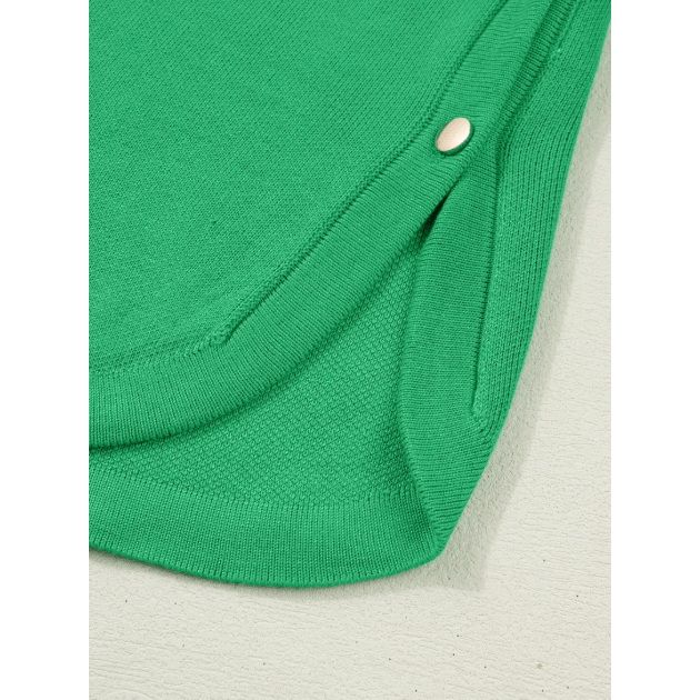 Elsbeth Bright Green Side Button Round Neck Knit Sleeveless Sweater