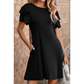 Oaklee Black Round Neck Double Ruffle Short Sleeve Dress